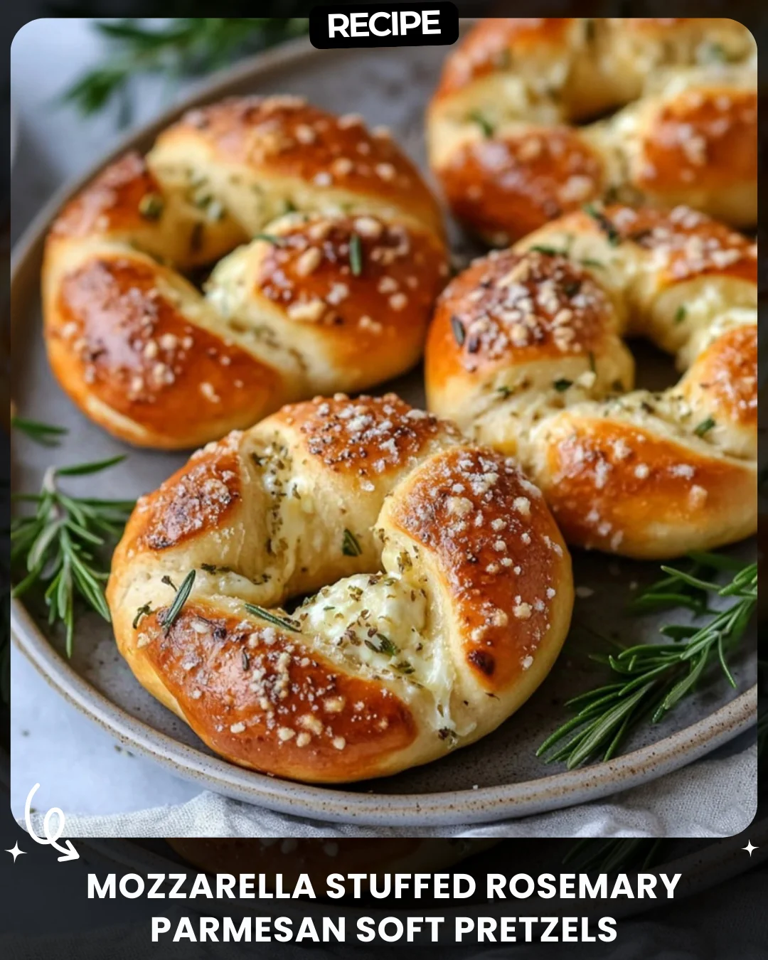 Mozzarella Stuffed Rosemary Parmesan Soft Pretzels