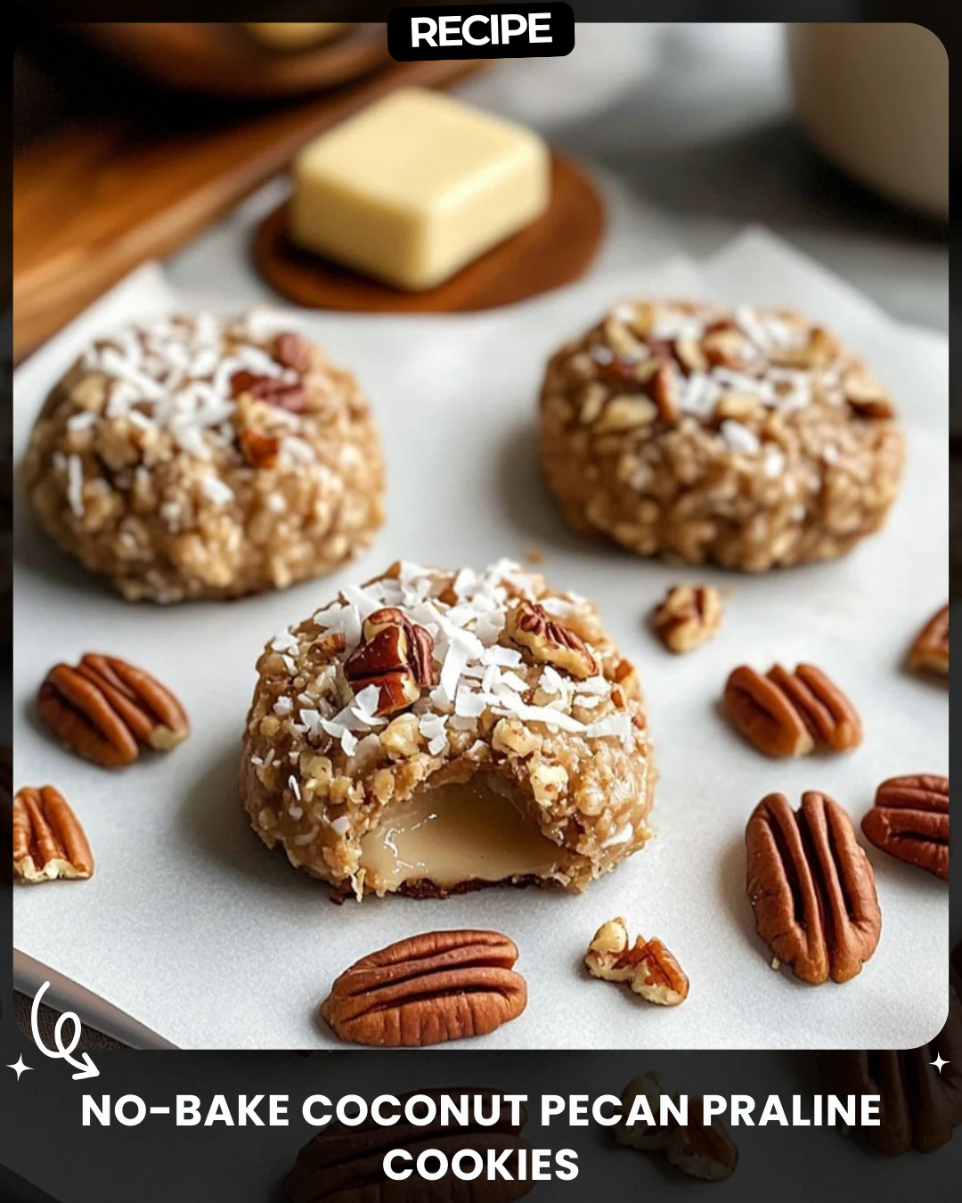 No-Bake Coconut Pecan Praline Cookies