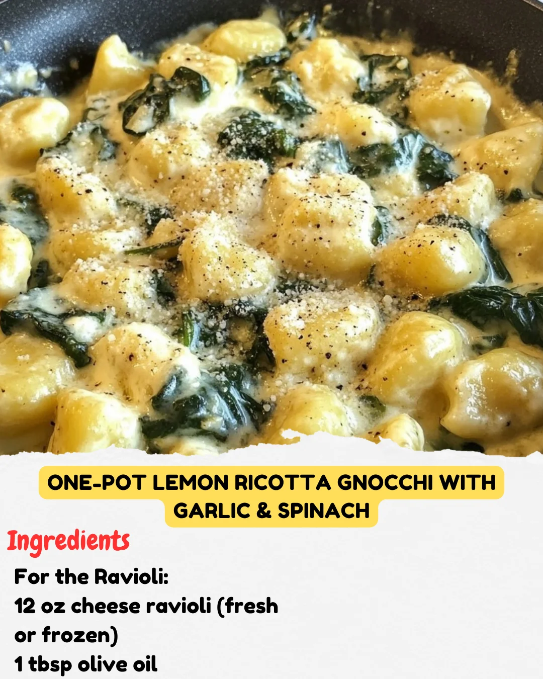 One-Pot Lemon Ricotta Gnocchi with Garlic & Spinach