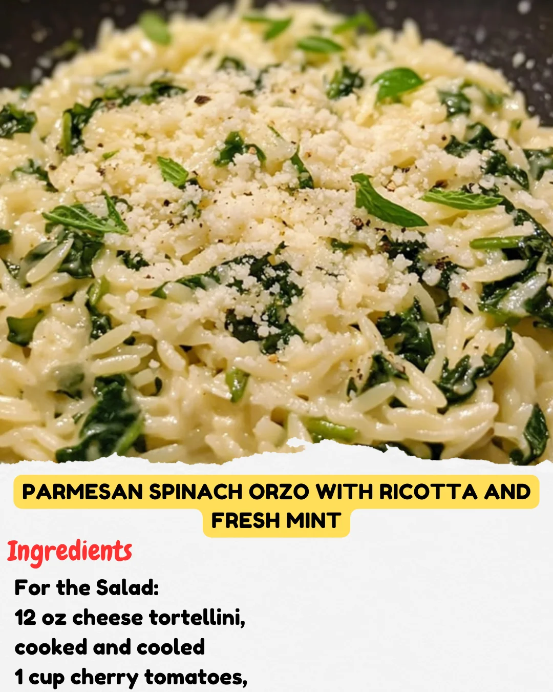Parmesan Spinach Orzo with Ricotta and Fresh Mint