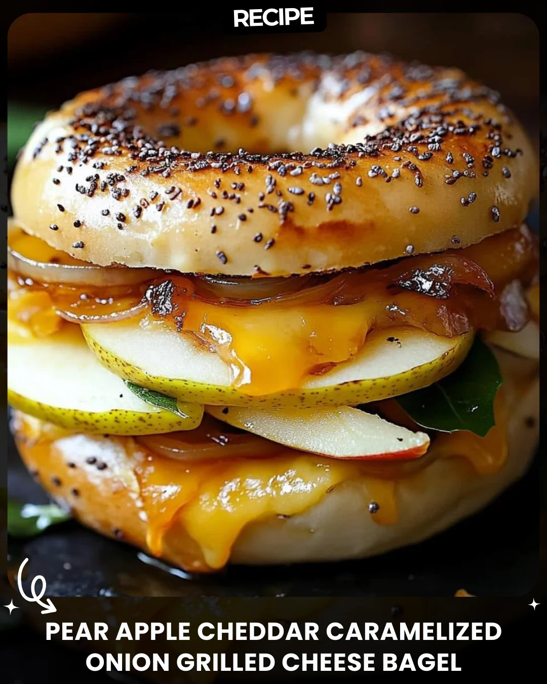 Pear Apple Cheddar Caramelized Onion Grilled Cheese Bagel Sandwich