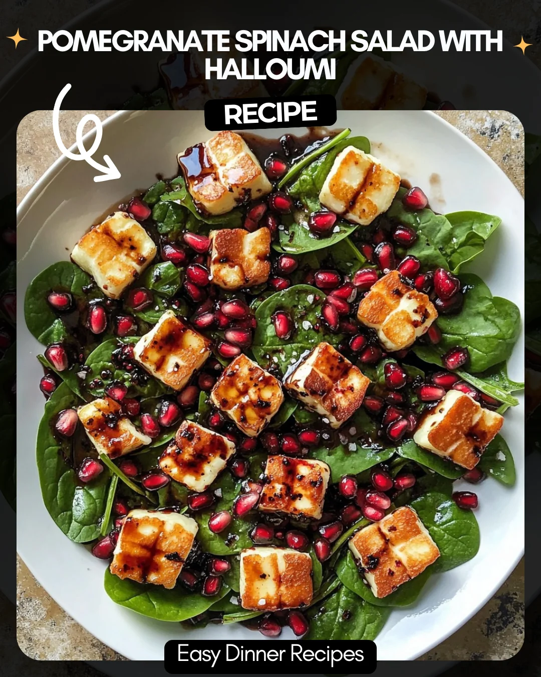 Pomegranate Spinach Salad with Halloumi