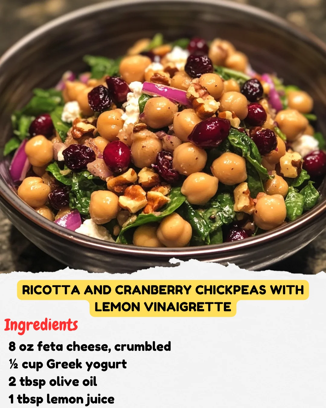 Ricotta and Cranberry Chickpeas with Lemon Vinaigrette