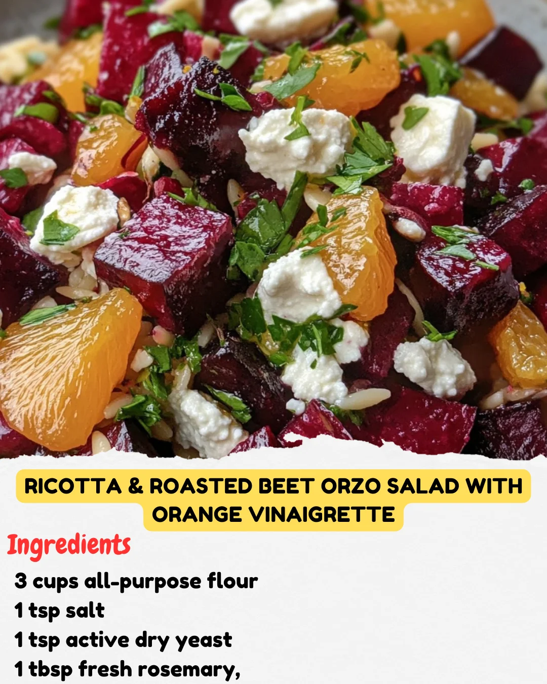 Ricotta & Roasted Beet Orzo Salad with Orange Vinaigrette