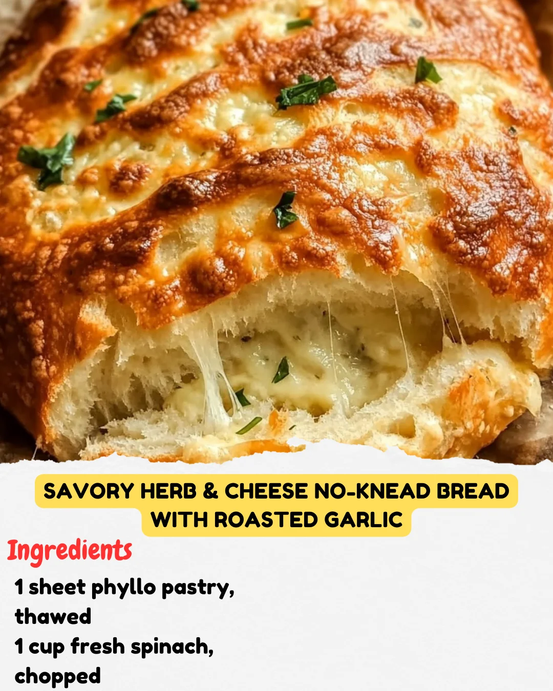 Savory Herb & Cheese No-Knead Bread with Roasted Garlic