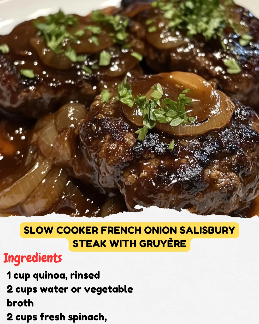 Slow Cooker French Onion Salisbury Steak with Gruyère