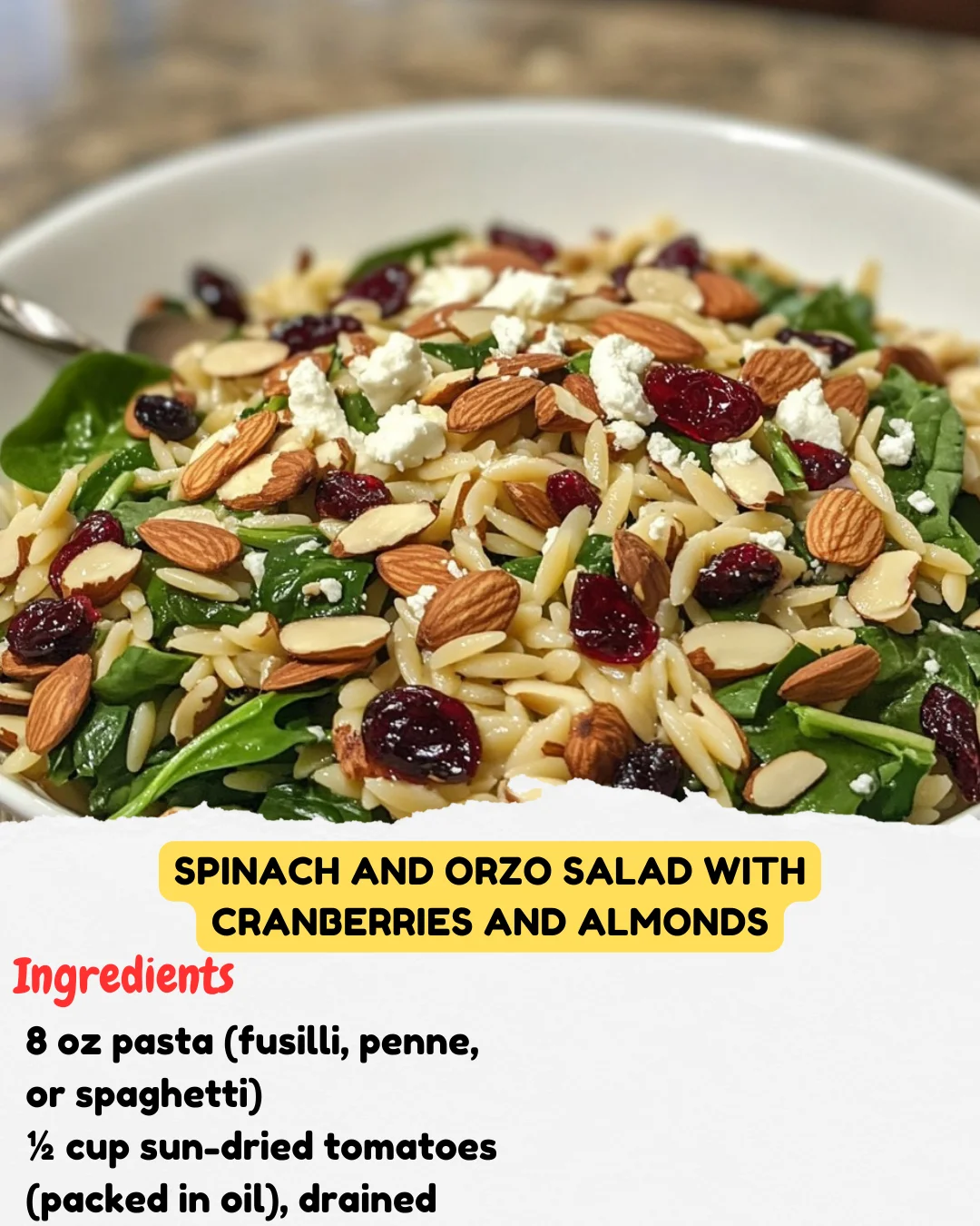 Spinach and Orzo Salad with Cranberries and Almonds