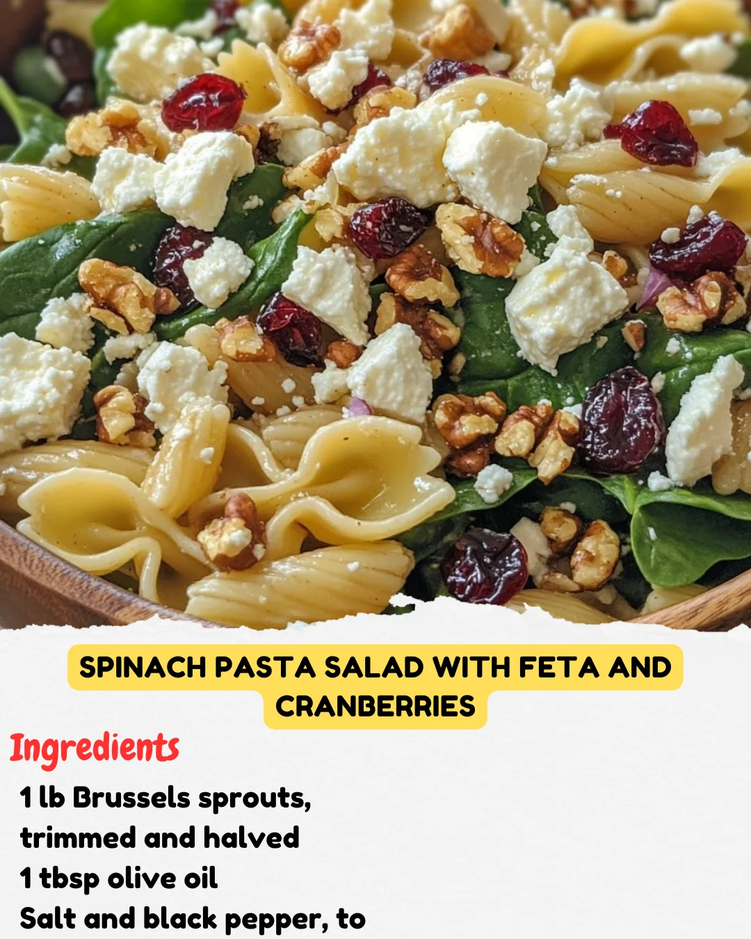 Spinach Pasta Salad with Feta and Cranberries