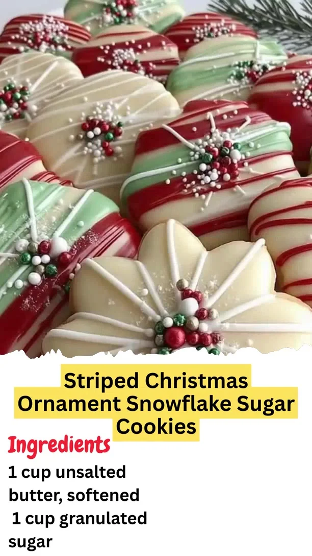 Striped Christmas Ornament Snowflake Sugar Cookies