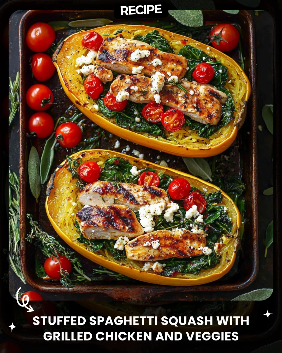 Stuffed Spaghetti Squash with Grilled Chicken and Veggies