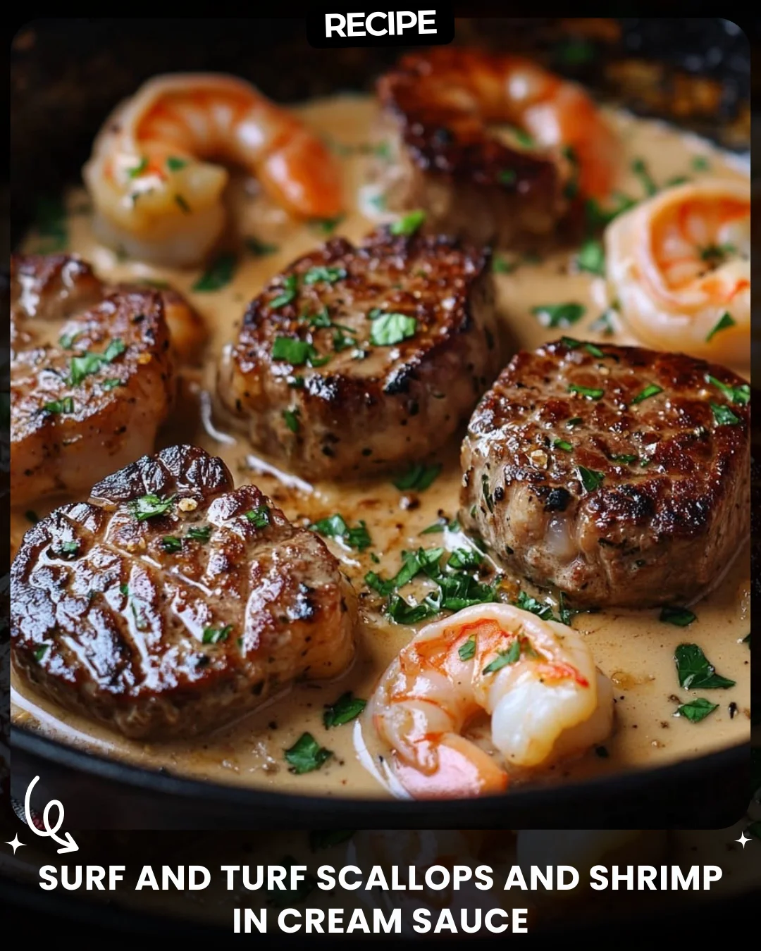 Surf and Turf Scallops and Shrimp in Cream Sauce