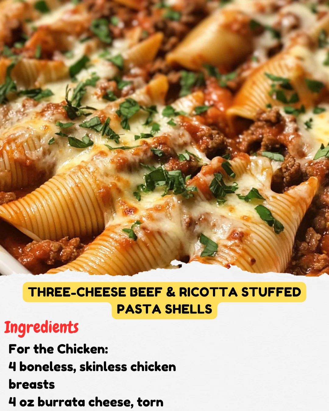 Three-Cheese Beef & Ricotta Stuffed Pasta Shells