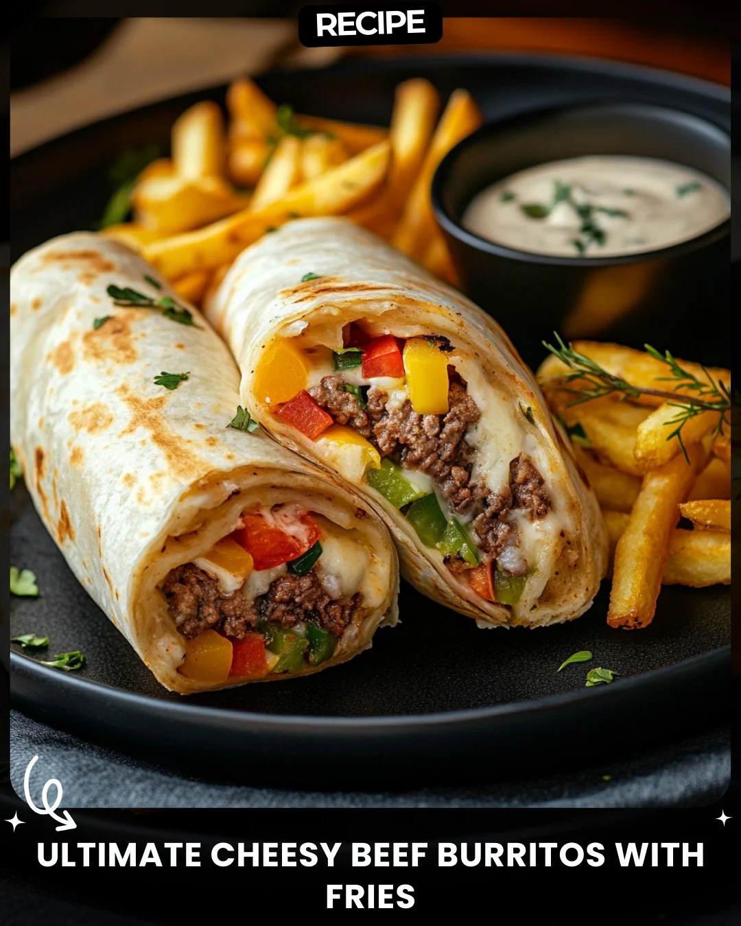 Ultimate Cheesy Beef Burritos with Fries