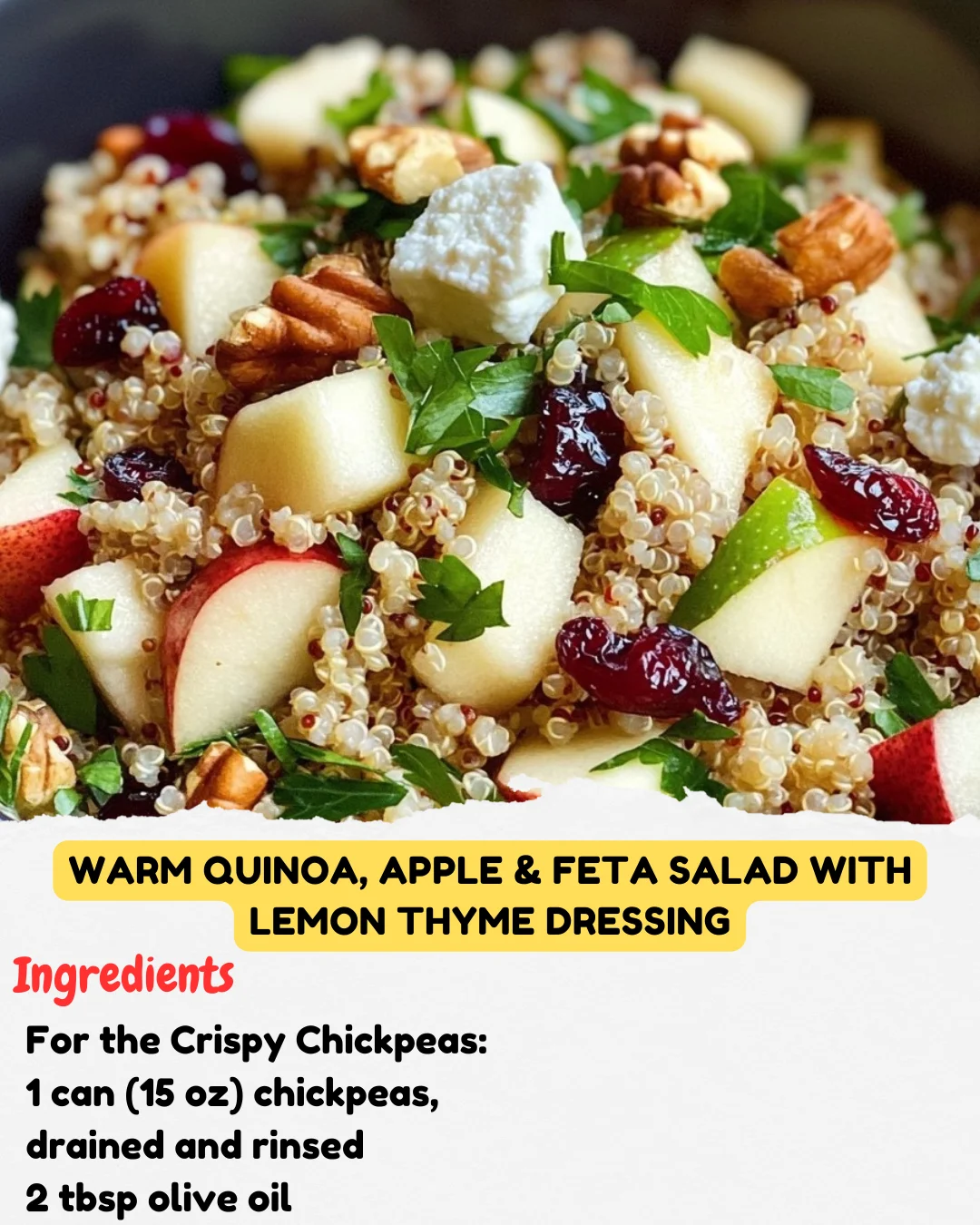 Warm Quinoa, Apple & Feta Salad with Lemon Thyme Dressing