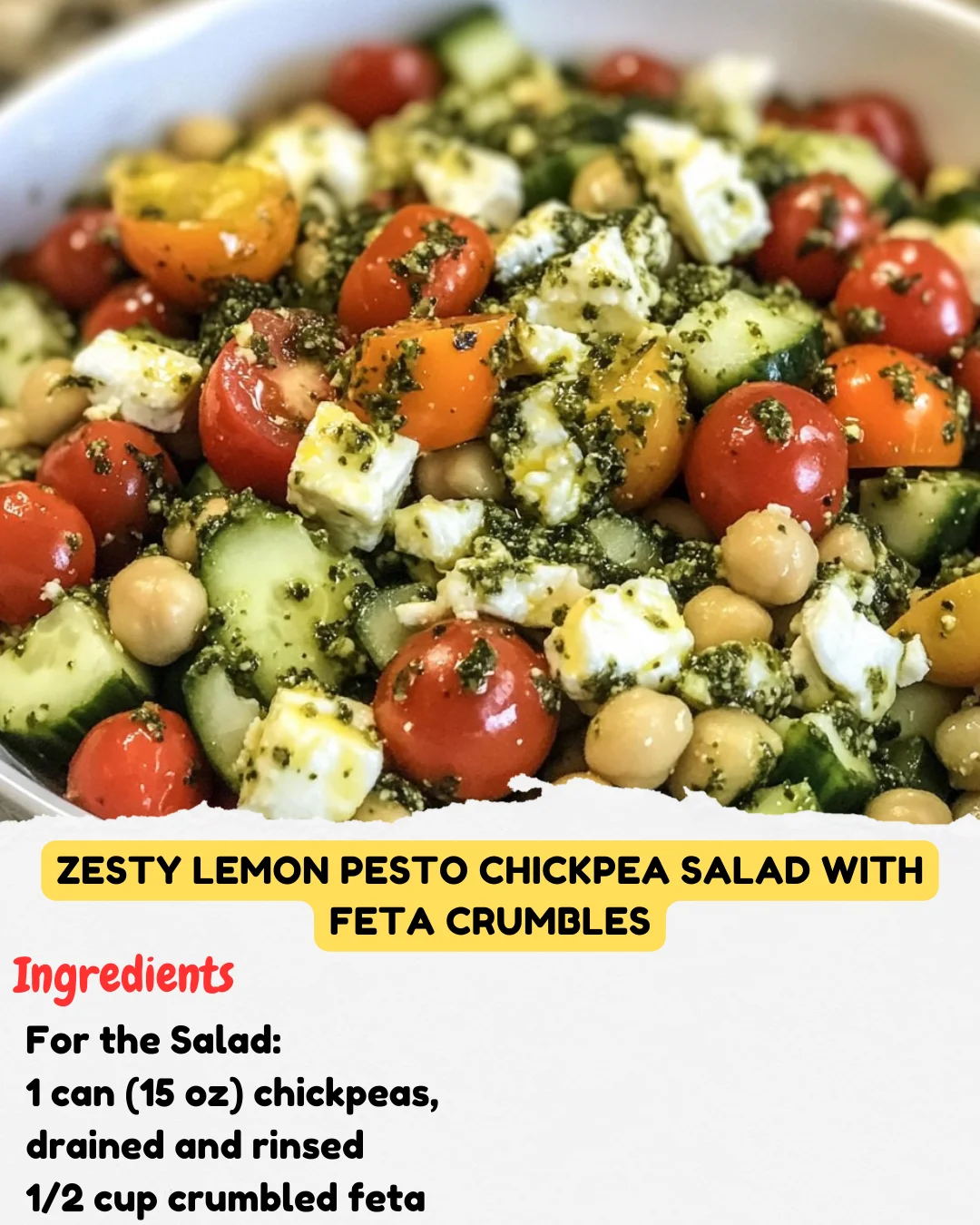 Zesty Lemon Pesto Chickpea Salad with Feta Crumbles