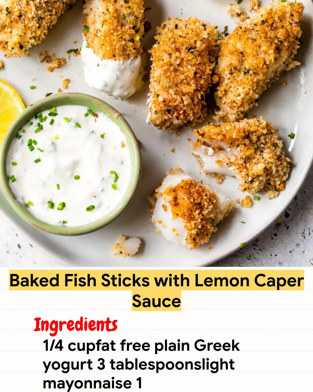 Air Fryer Recipe Baked Fish Sticks with Lemon Caper Sauce