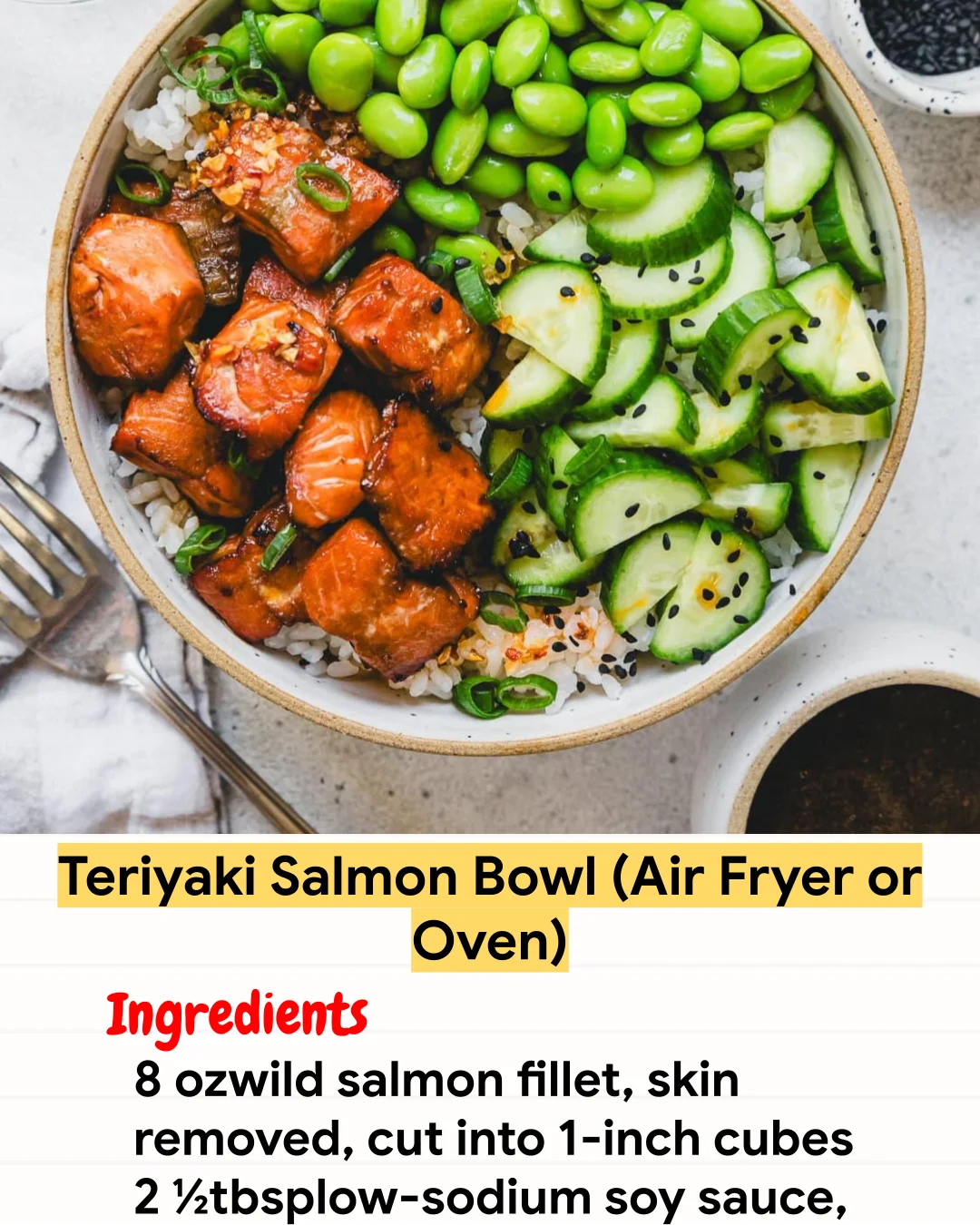 Air Fryer Recipe Teriyaki Salmon Bowl (Air Fryer or Oven)