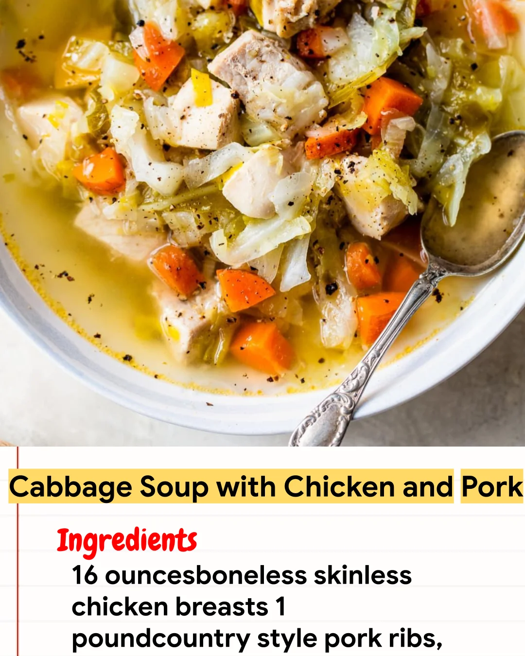 Chicken Recipe Cabbage Soup with Chicken and Pork