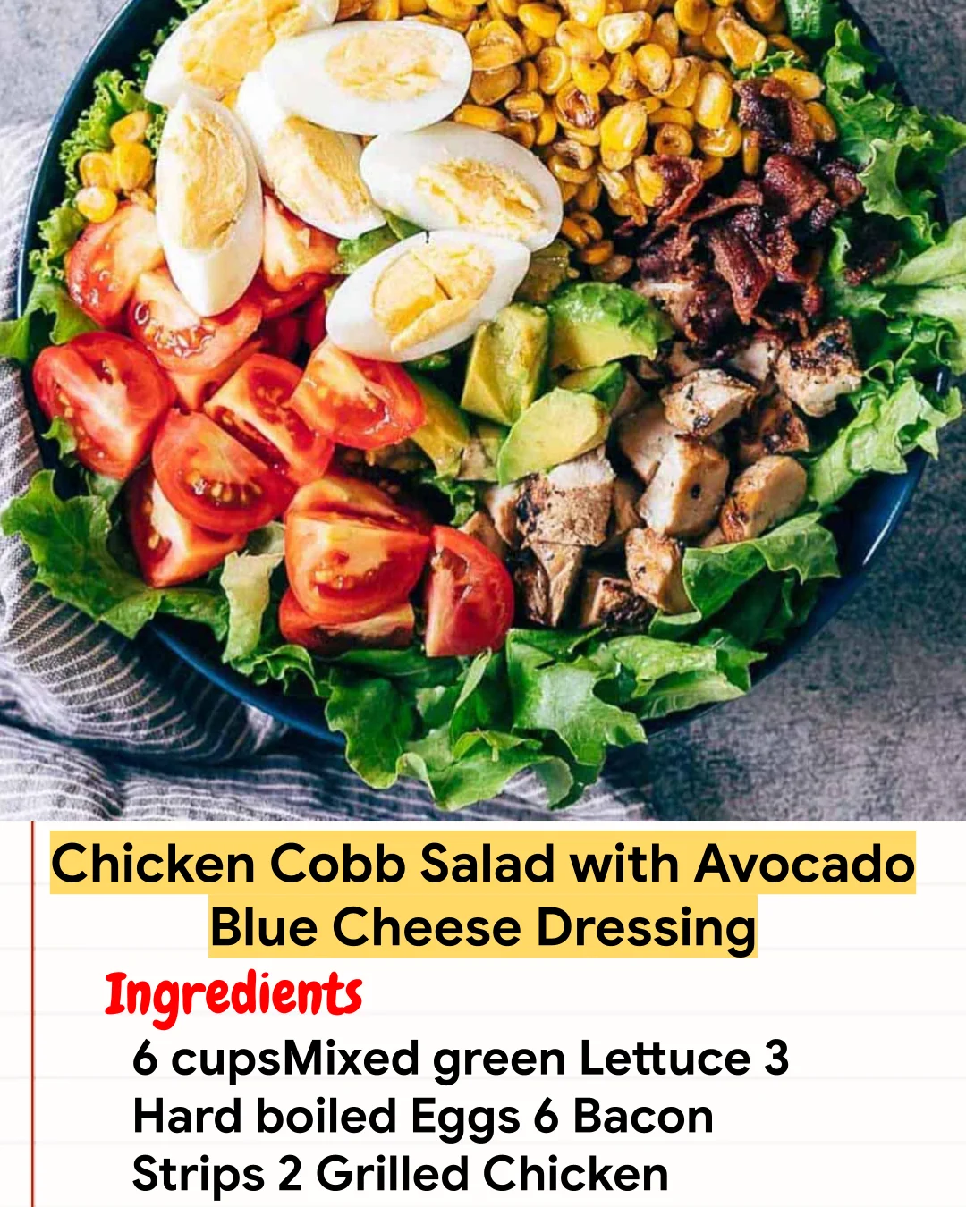 Chicken Recipe Chicken Cobb Salad with Avocado Blue Cheese Dressing