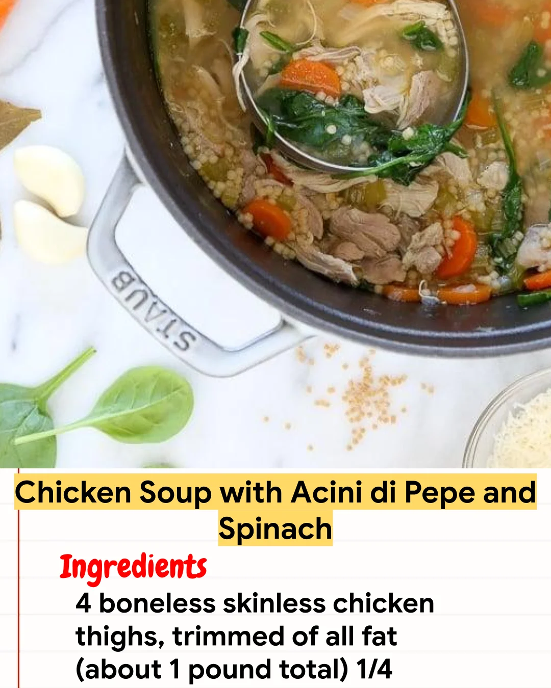 Chicken Recipe Chicken Soup with Acini di Pepe and Spinach