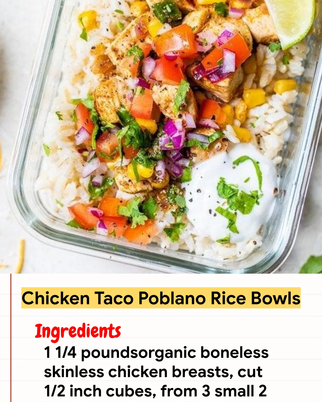 Chicken Recipe Chicken Taco Poblano Rice Bowls