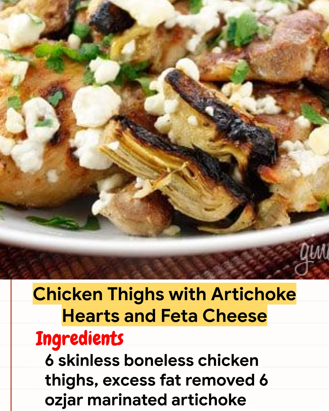 Chicken Recipe Chicken Thighs with Artichoke Hearts and Feta Cheese