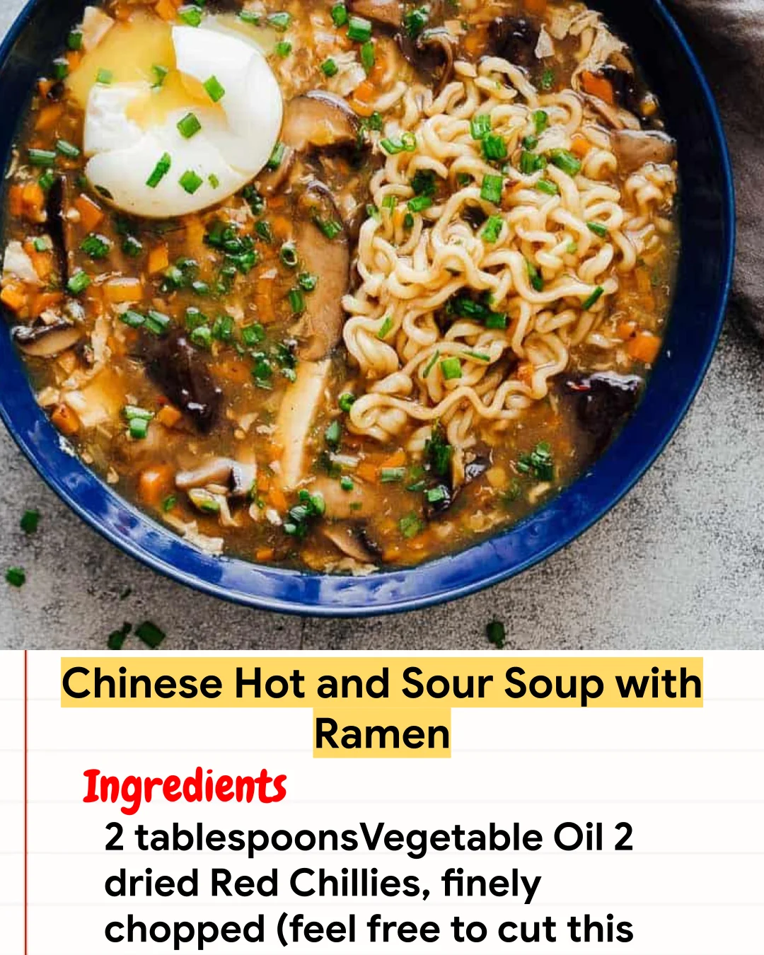 Chicken Recipe Chinese Hot and Sour Soup with Ramen