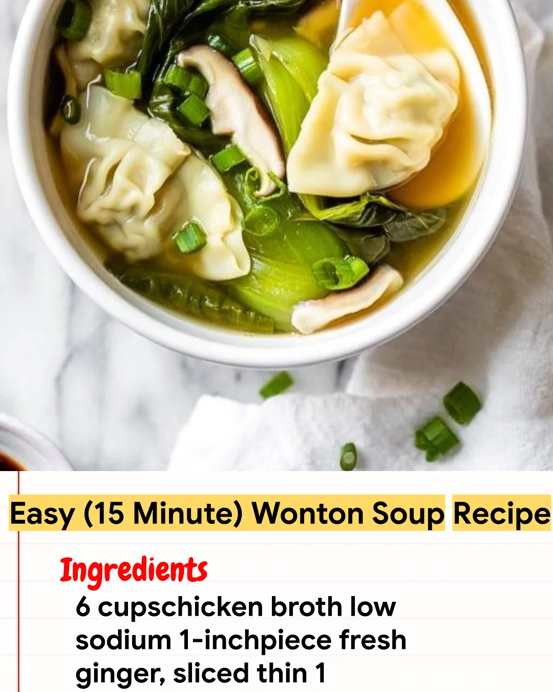 Chicken Recipe Easy (15 Minute) Wonton Soup Recipe