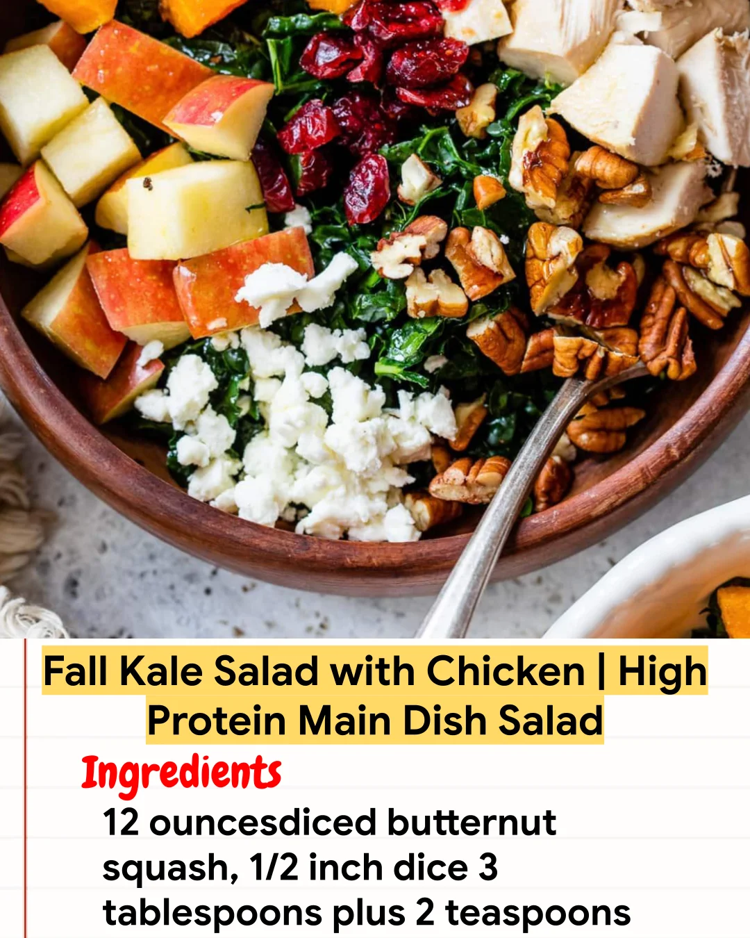 Chicken Recipe Fall Kale Salad with Chicken | High Protein Main Dish Salad