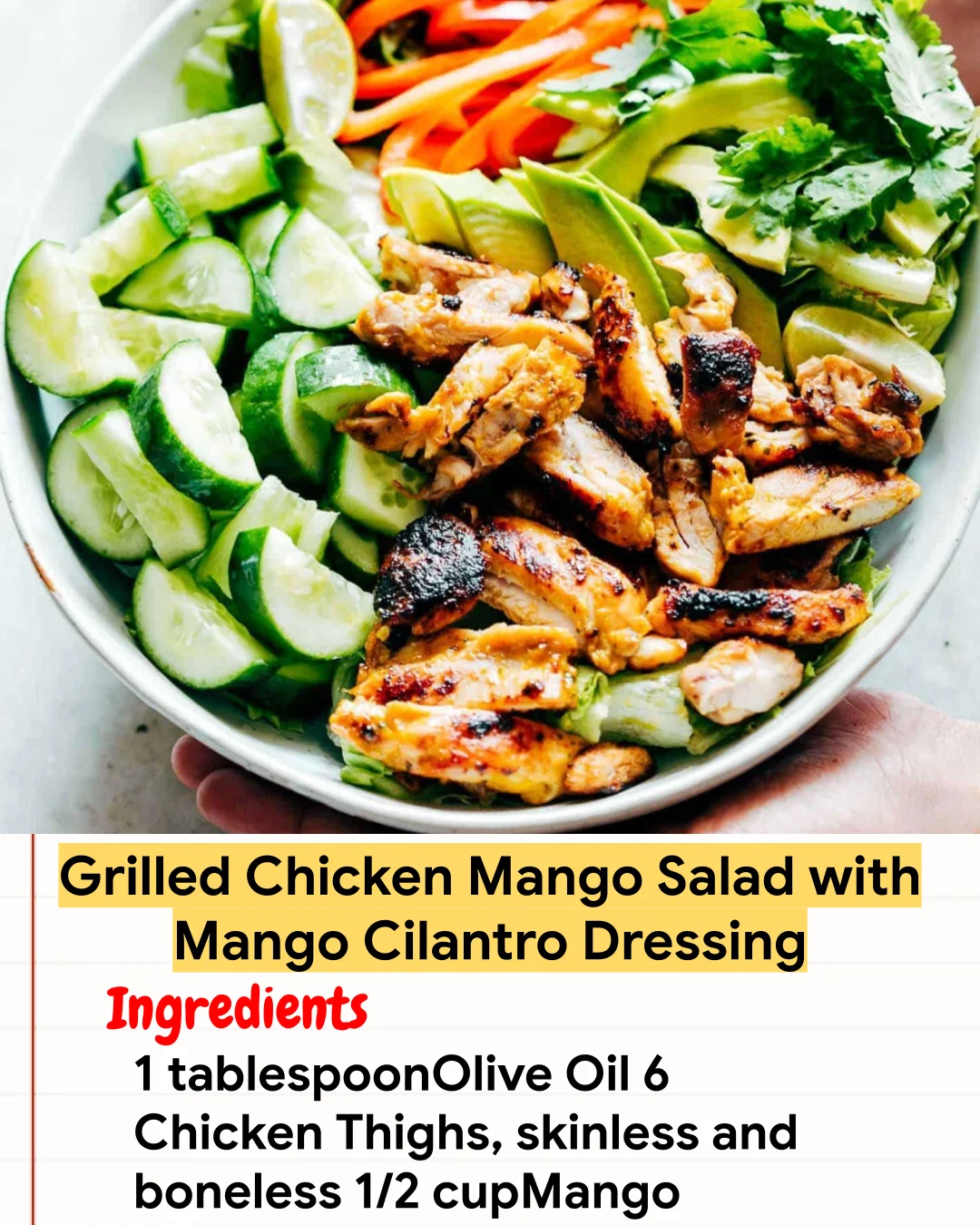 Chicken Recipe Grilled Chicken Mango Salad with Mango Cilantro Dressing
