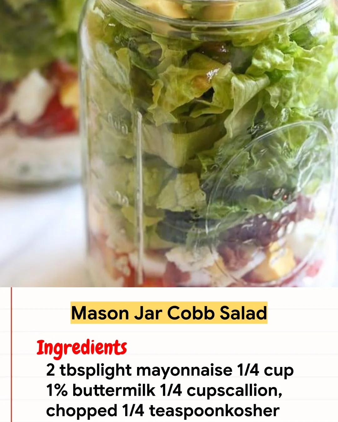Chicken Recipe Mason Jar Cobb Salad
