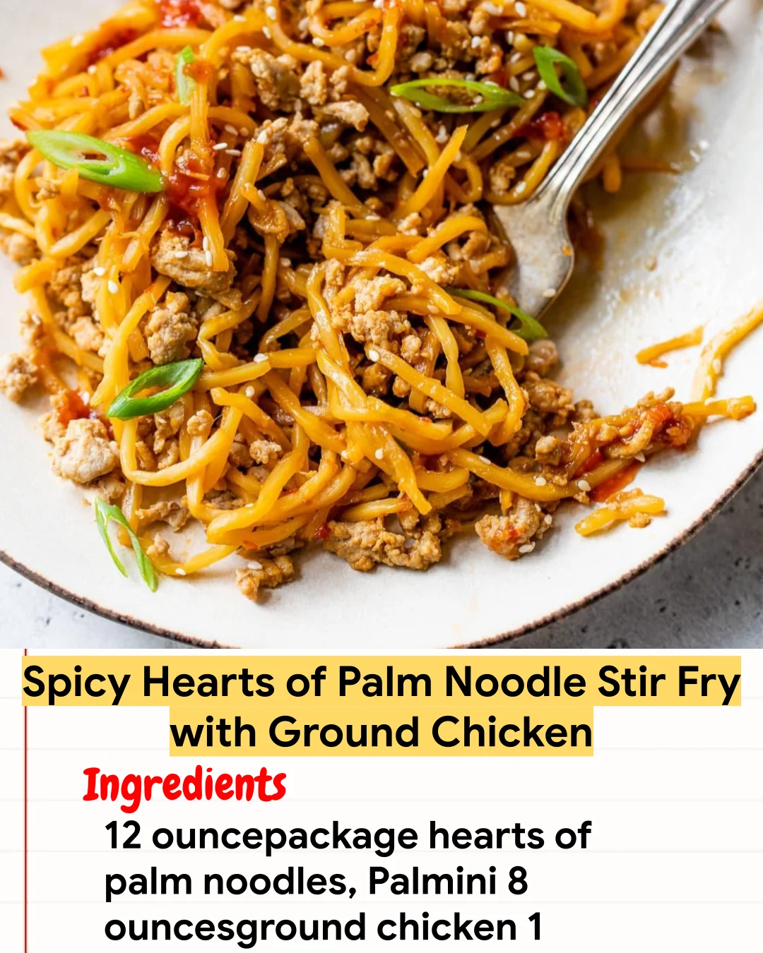 Chicken Recipe Spicy Hearts of Palm Noodle Stir Fry with Ground Chicken
