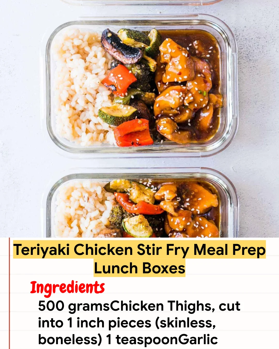 Chicken Recipe Teriyaki Chicken Stir Fry Meal Prep Lunch Boxes