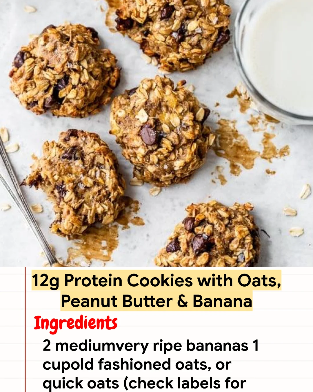 High protein Recipe 12g Protein Cookies with Oats, Peanut Butter & Banana