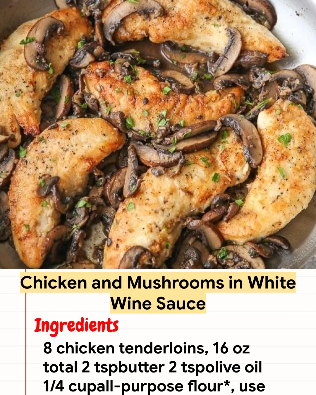 High protein Recipe Chicken and Mushrooms in White Wine Sauce