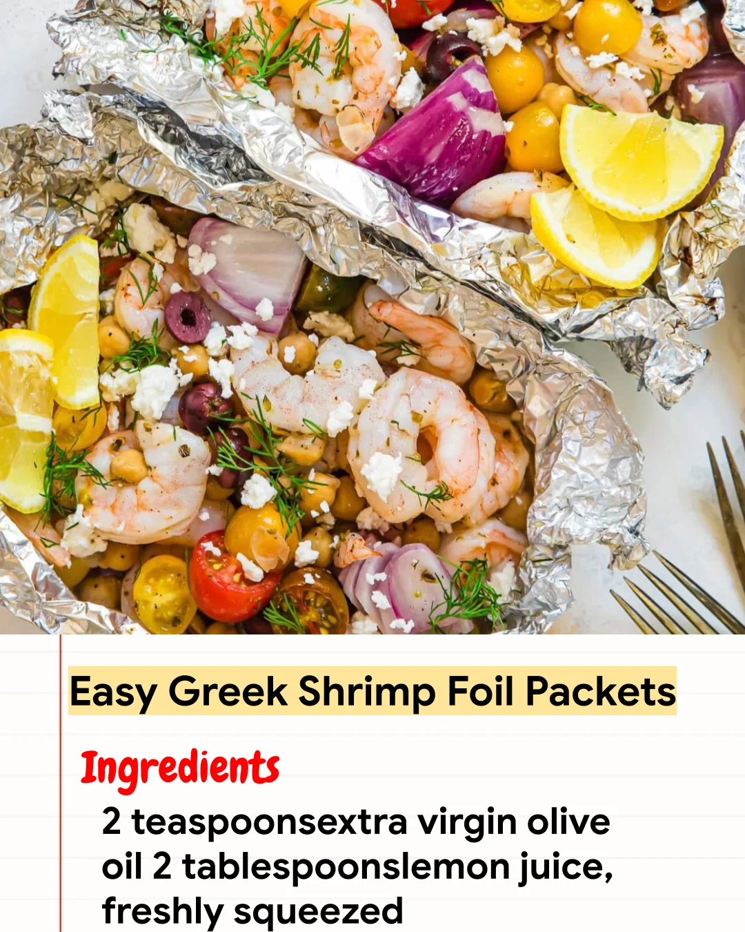 High protein Recipe Easy Greek Shrimp Foil Packets