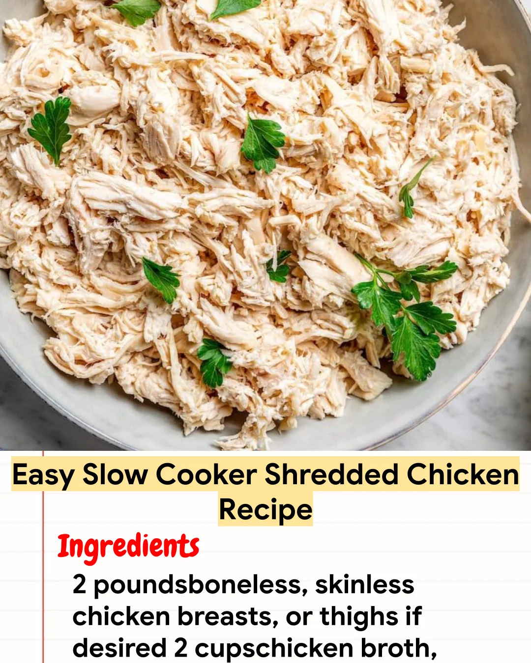 High protein Recipe Easy Slow Cooker Shredded Chicken Recipe