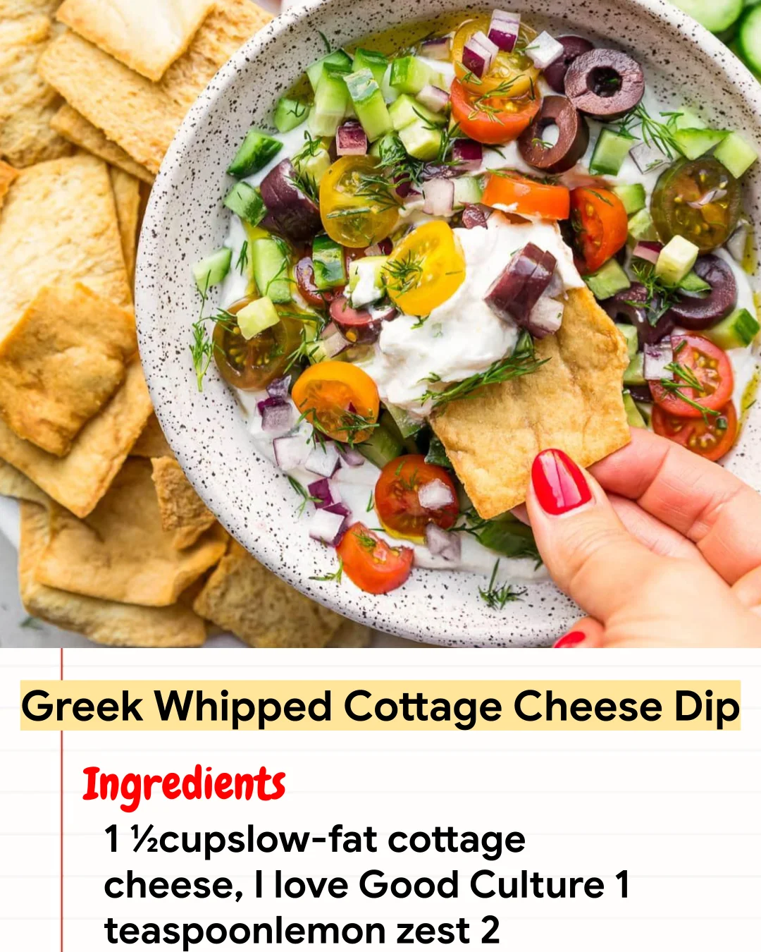 High protein Recipe Greek Whipped Cottage Cheese Dip