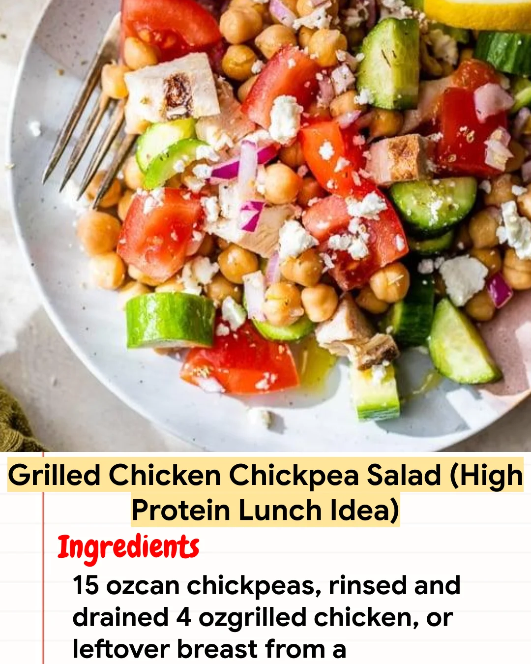 High protein Recipe Grilled Chicken Chickpea Salad (High Protein Lunch Idea)