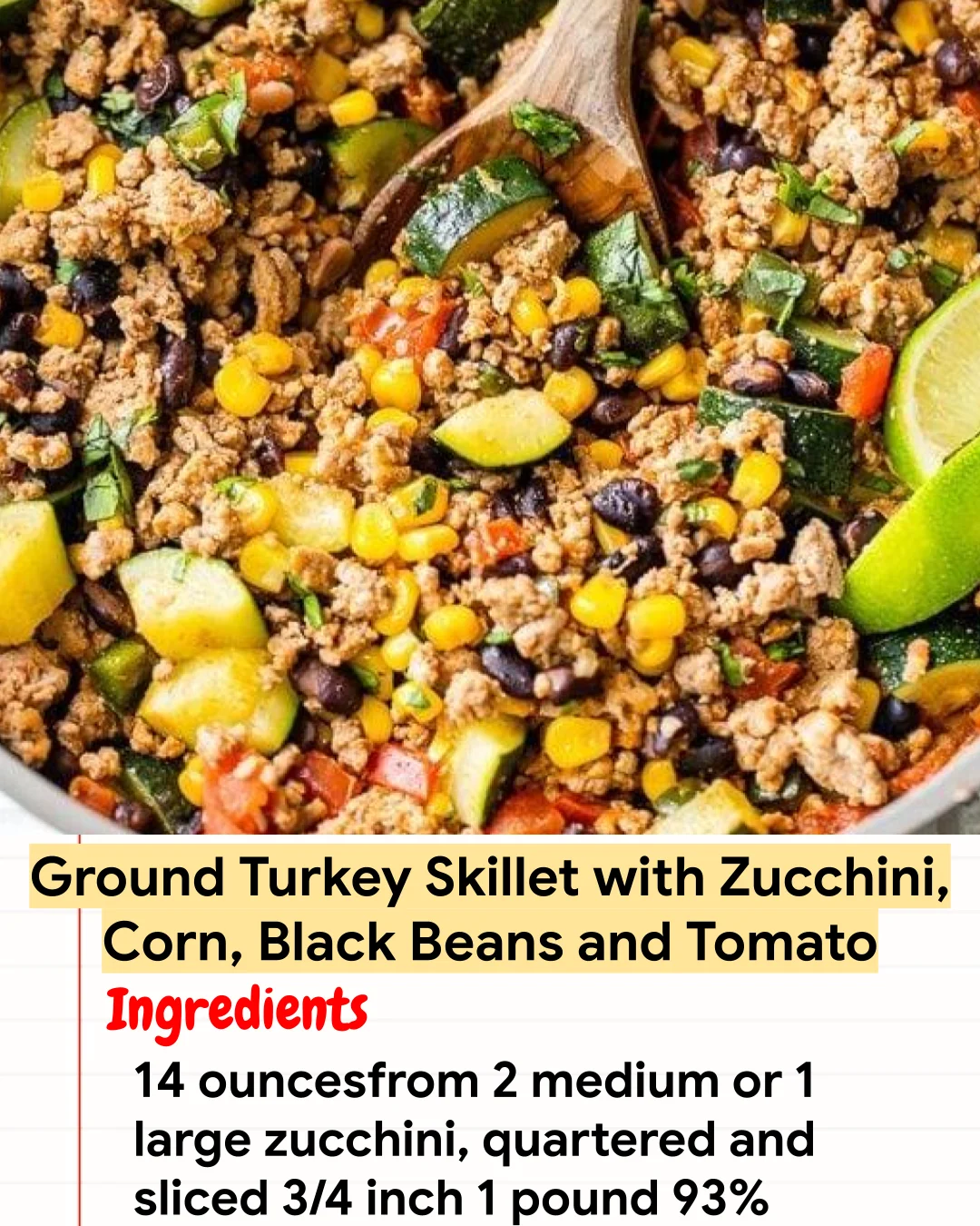 High protein Recipe Ground Turkey Skillet with Zucchini, Corn, Black Beans and Tomato
