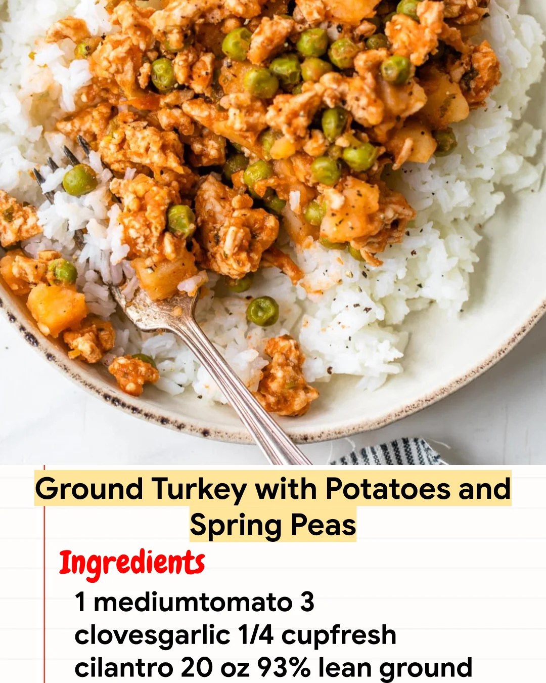 High protein Recipe Ground Turkey with Potatoes and Spring Peas