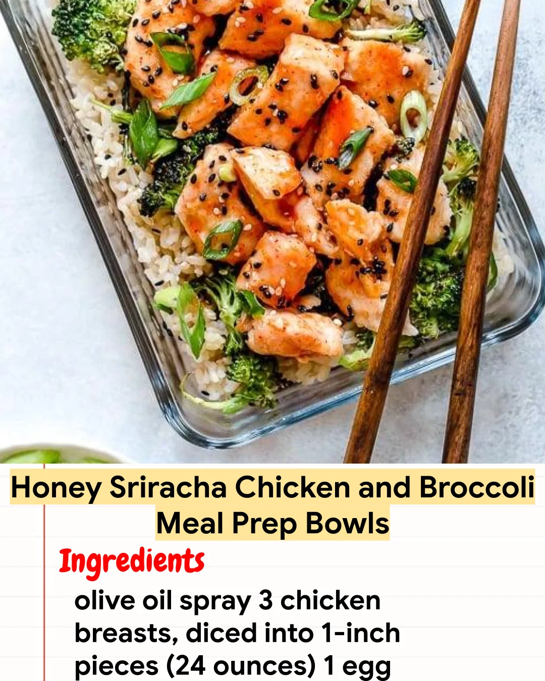 High protein Recipe Honey Sriracha Chicken and Broccoli Meal Prep Bowls