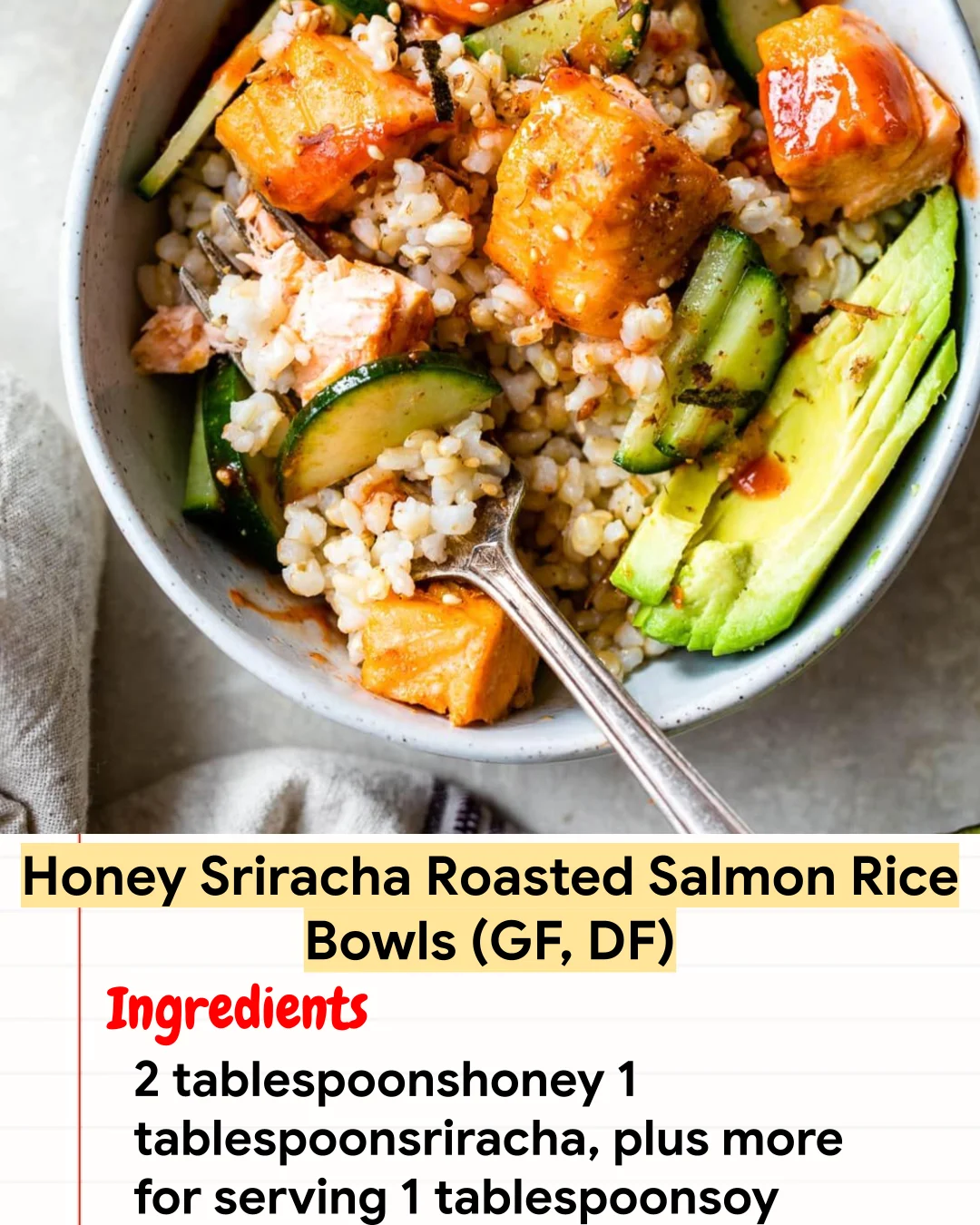 High protein Recipe Honey Sriracha Roasted Salmon Rice Bowls (GF, DF)