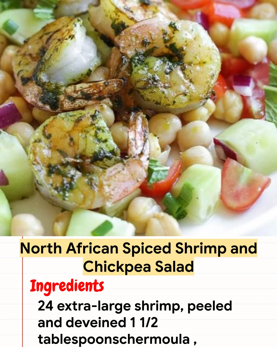 High protein Recipe North African Spiced Shrimp and Chickpea Salad