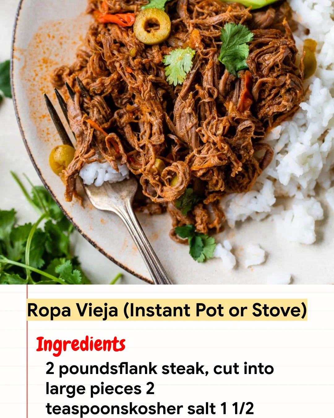 High protein Recipe Ropa Vieja (Instant Pot or Stove)