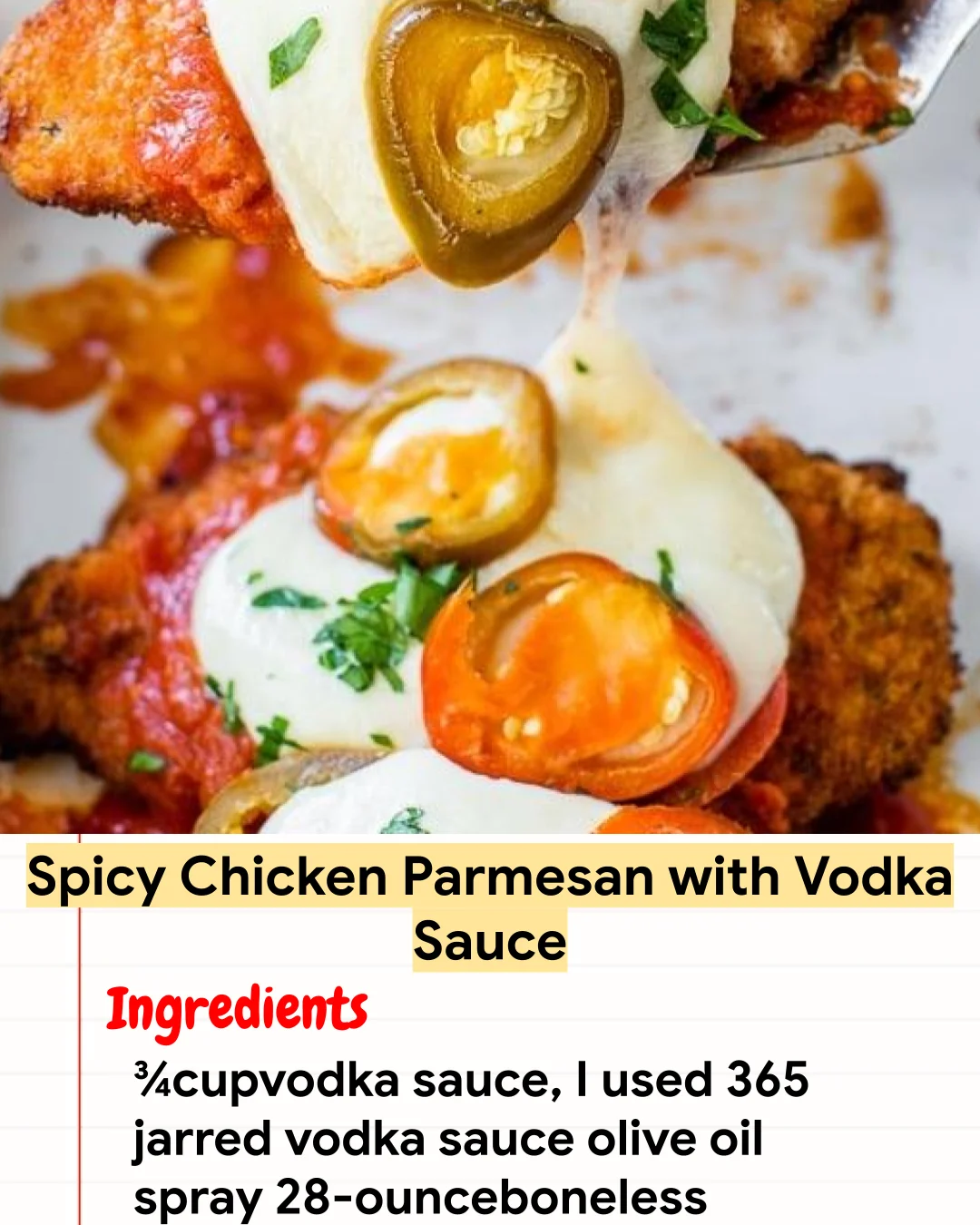 High protein Recipe Spicy Chicken Parmesan with Vodka Sauce