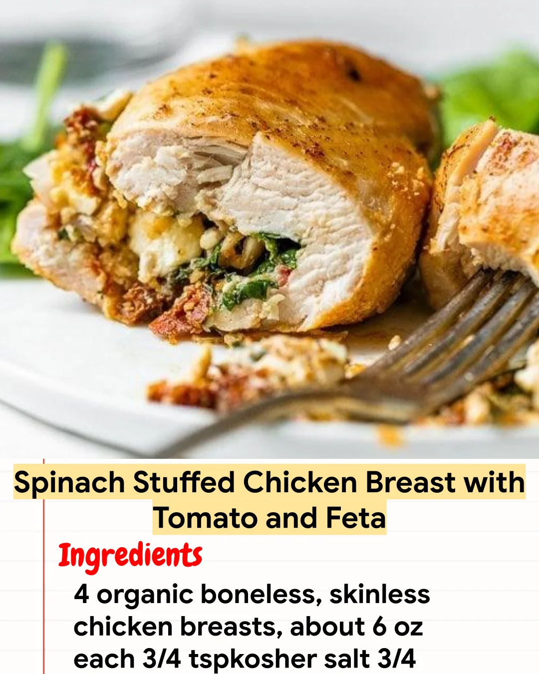 High protein Recipe Spinach Stuffed Chicken Breast with Tomato and Feta