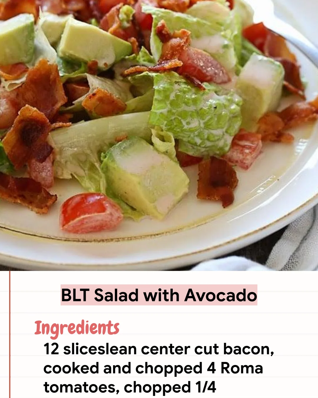 Low Carb Recipe BLT Salad with Avocado