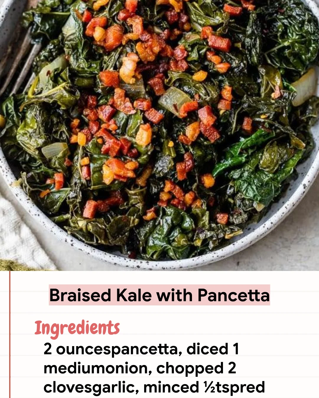 Low Carb Recipe Braised Kale with Pancetta
