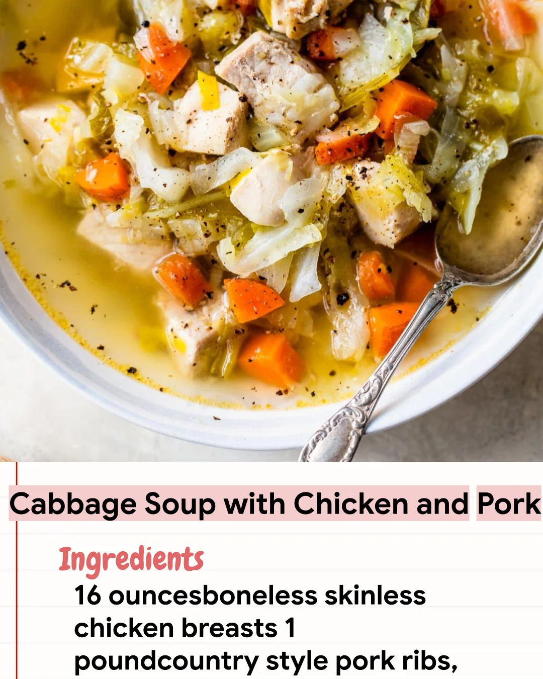 Low Carb Recipe Cabbage Soup with Chicken and Pork